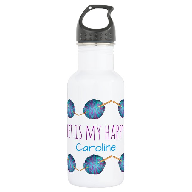 Crochet is my happy place, with your name 532 ml water bottle (Front)