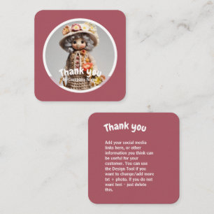 Crochet lady kitchen pink Thank you Square Business Card