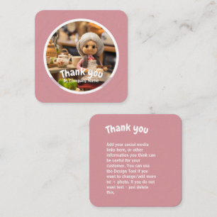 Crochet lady kitchen pink Thank you Square Business Card