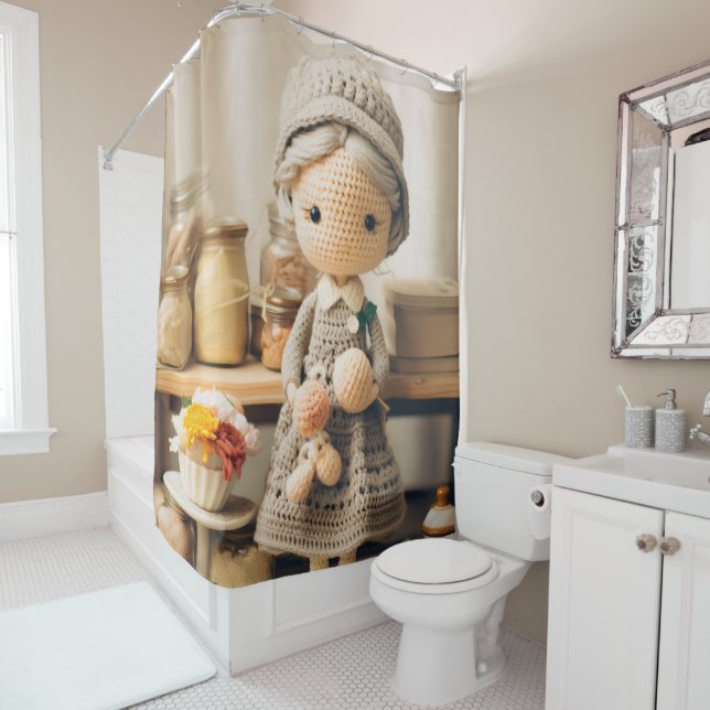 Crochet lady shower curtain (In Situ)