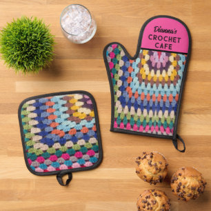 Crochet lover gift! Custom cute Oven Mitt & Pot Holder Set