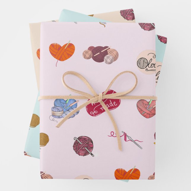 Crochet Lover Yarn Balls and Crochet Hooks  Wrapping Paper Sheet (In situ)