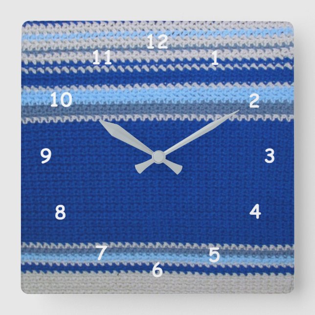 Crochet pattern - blue stripes square wall clock (Front)