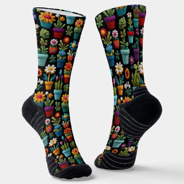 Crochet Plants And Flowers In Multi Coloured Pots Socks (Angled)