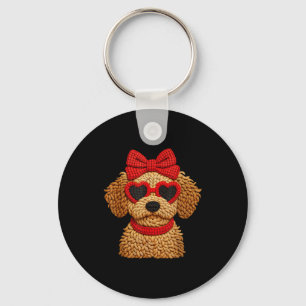 Crochet Puppy Heart Sungles Red Bow Valentines Day Key Ring