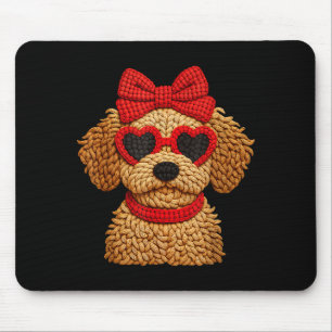 Crochet Puppy Heart Sungles Red Bow Valentines Day Mouse Mat