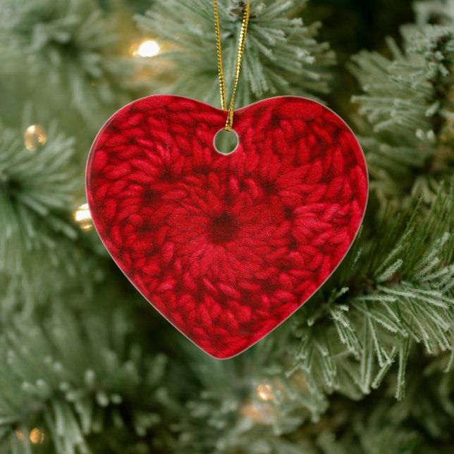 Crochet Red Handmade Yarn Heart Crafts Ceramic Tree Decoration (Tree)