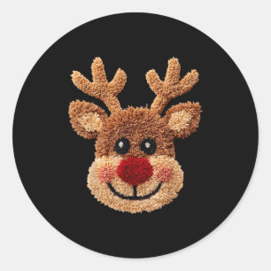 Crochet Reindeer Face Merry Christmas Girly Kids T Classic Round Sticker