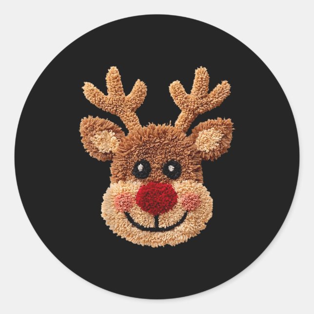 Crochet Reindeer Face Merry Christmas Girly Kids T Classic Round Sticker (Front)