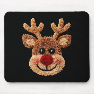 Crochet Reindeer Face Merry Christmas Girly Kids T Mouse Mat