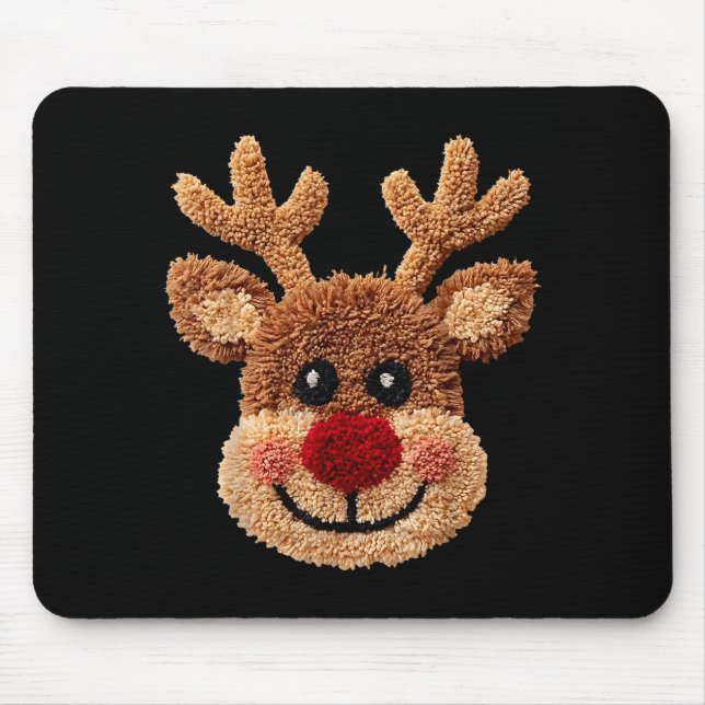 Crochet Reindeer Face Merry Christmas Girly Kids T Mouse Mat (Front)
