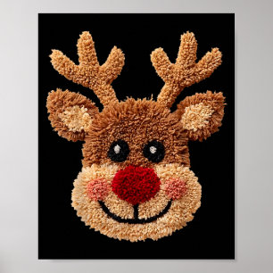 Crochet Reindeer Face Merry Christmas Girly Kids T Poster