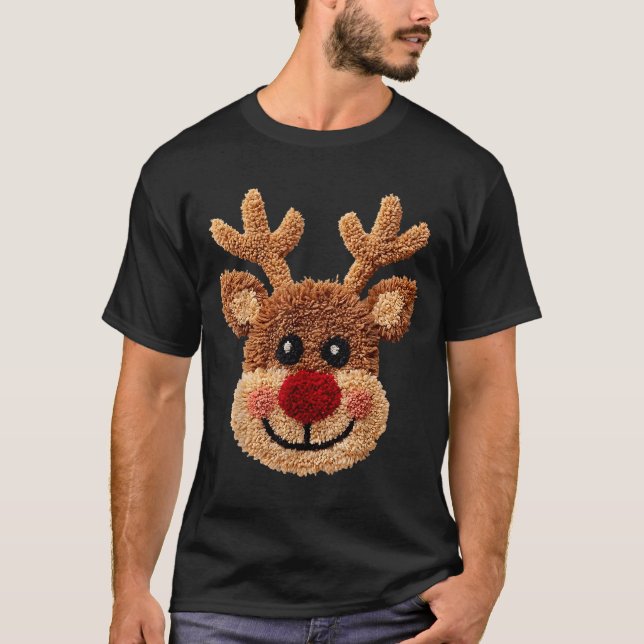 Crochet Reindeer Face Merry Christmas Girly Kids T T-Shirt (Front)