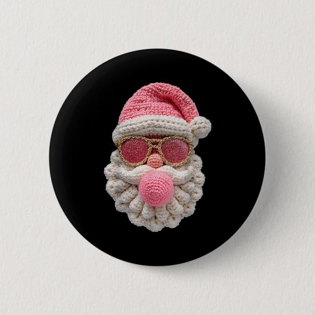 Crochet Santa Blowing Bubble Gum Christmas Girly K 6 Cm Round Badge (Front)