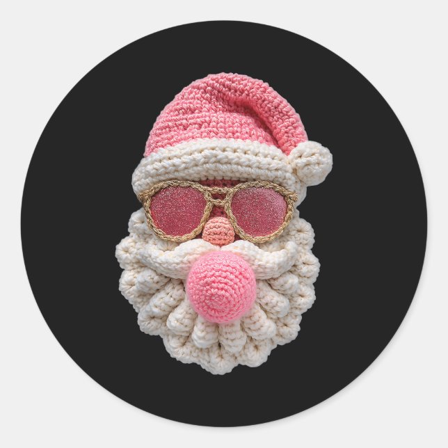 Crochet Santa Blowing Bubble Gum Christmas Girly K Classic Round Sticker (Front)