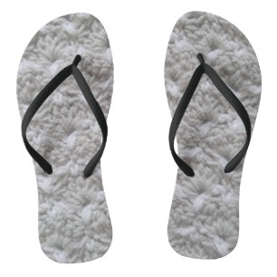 Crochet Shell Stitch Grey/White Yarn Crafts Flip Flops
