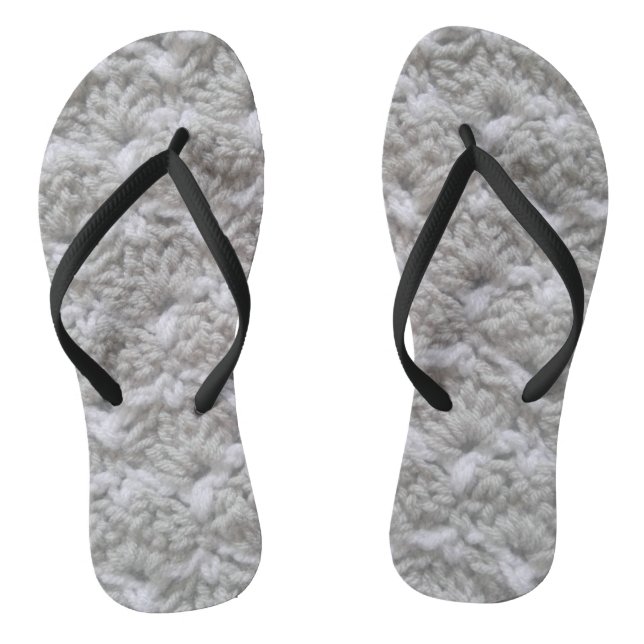 Crochet Shell Stitch Grey/White Yarn Crafts Flip Flops (Footbed)