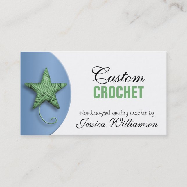 Crochet Star Shaped Yarn Green Blue Business Card (Front)