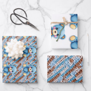 Crochet Teddy Bear Baby Shower Wrapping Paper Sheet