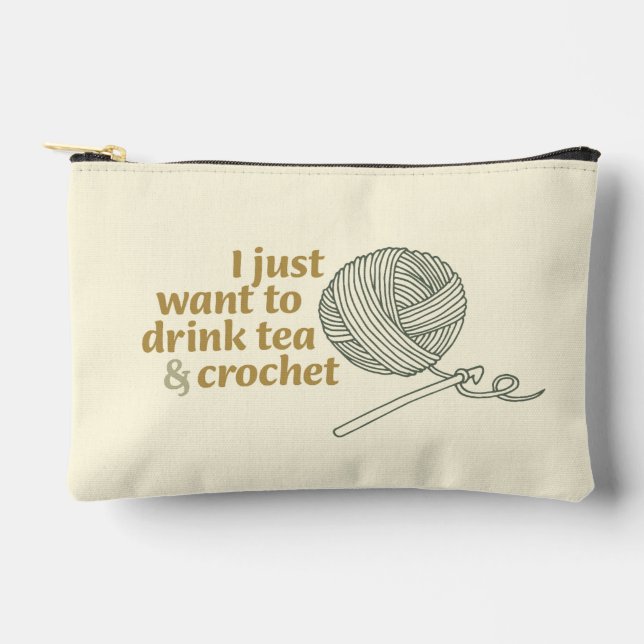 Crochet Tool Bag Crochet & Drink Tea, Custom Name (Front)