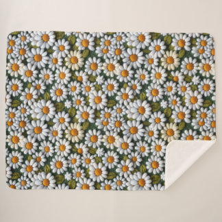 Crochet White Daisies Spring Wildflowers Sherpa Blanket