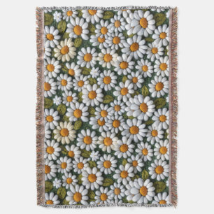 Crochet White Daisies Spring Wildflowers Throw Blanket