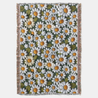Crochet White Daisies Spring Wildflowers Throw Blanket