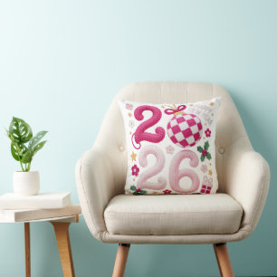 Crochet Yarn Happy New Year 2026 Cushion
