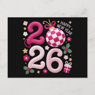 Crochet Yarn Happy New Year 2026 Postcard