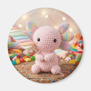 Crocheted Pink Axolotl Pastel Candy Magnet