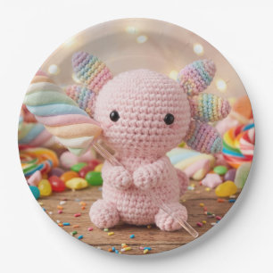 Crocheted Pink Axolotl Pastel Candy Paper Plate
