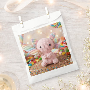 Crocheted Pink Axolotl Pastel Candy  Paper Plates Favour Bags