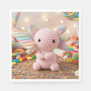 Crocheted Pink Axolotl Pastel Candy  Paper Plates Napkin