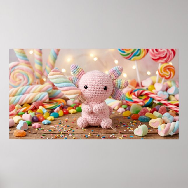 Crocheted Pink Axolotl Pastel Candy  Poster (Front)