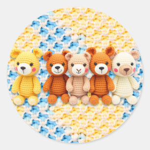 Crocheted Stuffed Animals Blue and Yellow Classic Round Sticker