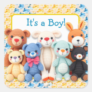 Crocheted Stuffed Animals It's a Boy Square Sticker