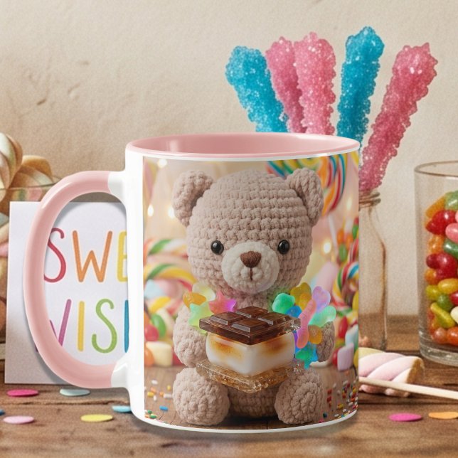 Crocheted Teddy Bear with S'more Personalised Mug (Creator Uploaded)