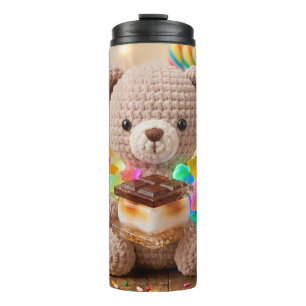 Crocheted Teddy Bear with S'more Personalised Thermal Tumbler