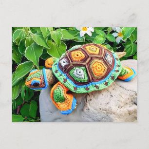 Crocheted Turtle Made From Colourful Granny Square Postcard
