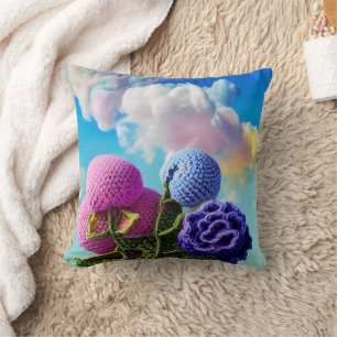 Crocheted Wildflowers In the Clouds Cushion
