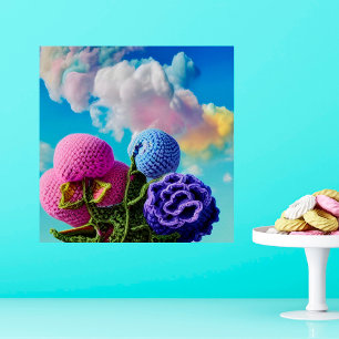 Crocheted Wildflowers In the Clouds Digital Art Poster