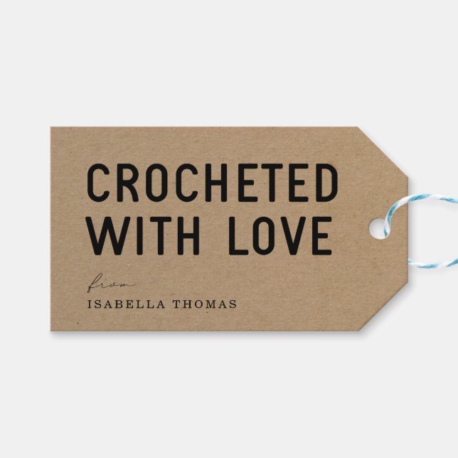 Crocheted with Love Gift Tags - Blue Twine (Front (Horizontal))