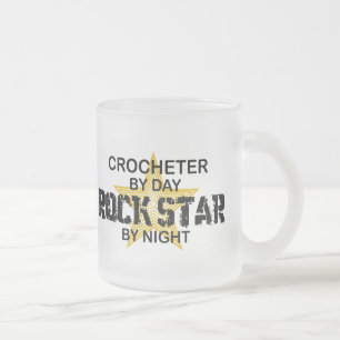 Crocheter by Day, Rock Star by Night Frosted Glass Coffee Mug