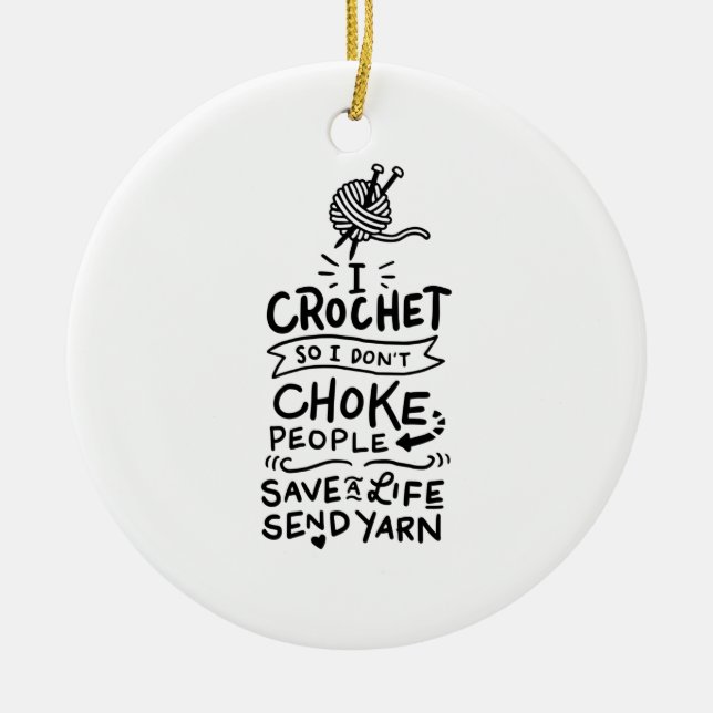 Crocheting Crocheter Gift Ceramic Tree Decoration (Front)