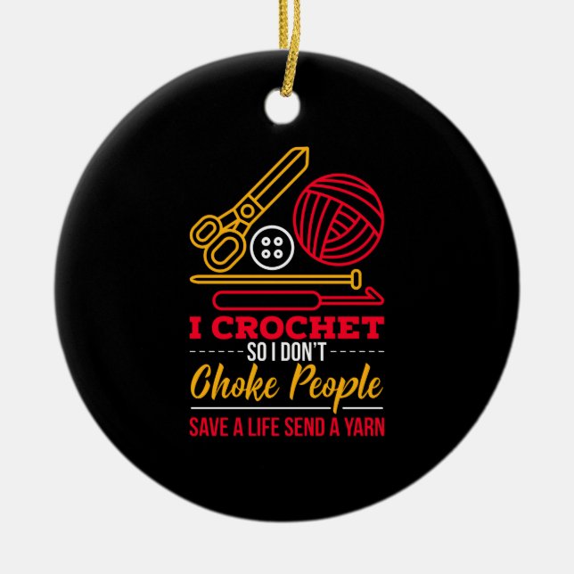 Crocheting Crocheter Gift Ceramic Tree Decoration (Front)