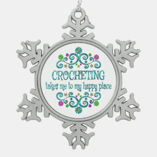 Crocheting Happy Place Snowflake Pewter Christmas Ornament