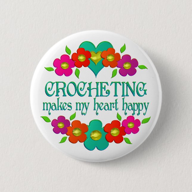 Crocheting Heart Happy 6 Cm Round Badge (Front)