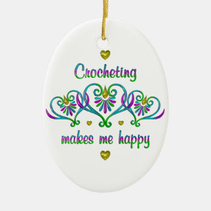 Crocheting Makes Me Happy Ceramic Tree Decoration