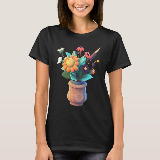 Crocheting Mom Knitted Flower Vase Mom  2 T-Shirt (Front)