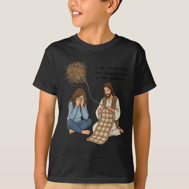 Crocheting Tangles Into A New Pattern Jesus T-Shirt (Front)